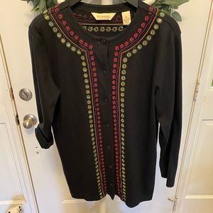 BECHAMEL Embroidered Beaded Floral Button Down Cardigan LS M